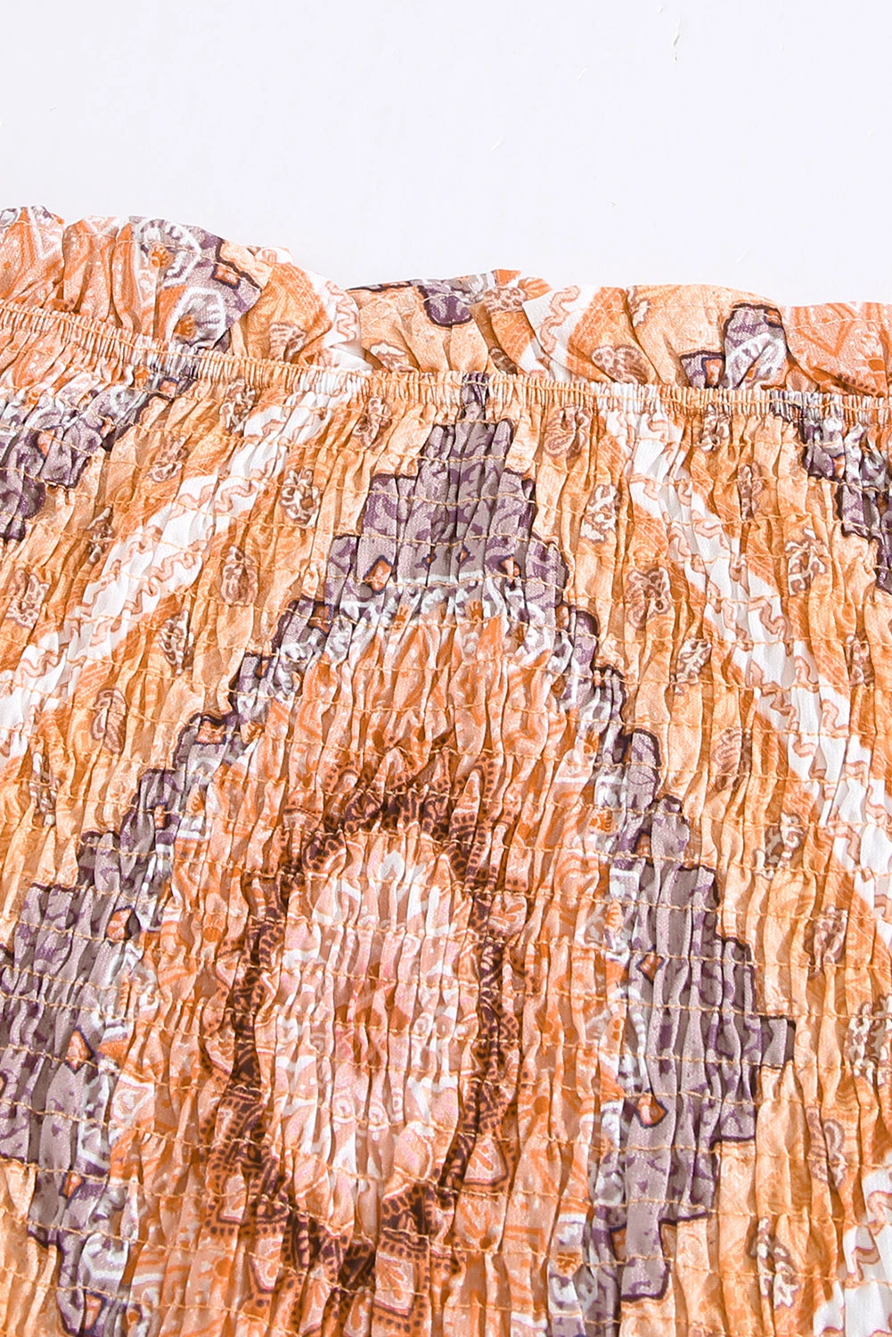 Orange Paisley Print Smocked Off Shoulder Top