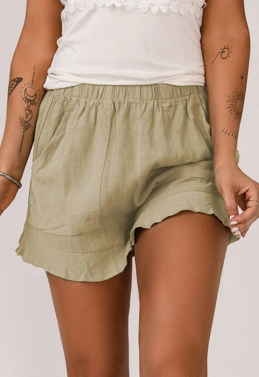 Apricot High Waist Pocketed Ruffle Shorts