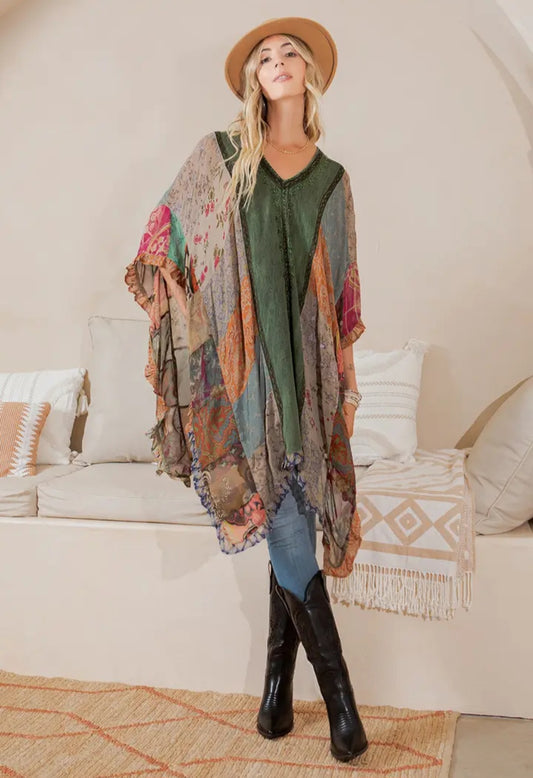 Natural Bohemian: Embroidered Color blocked Shrug