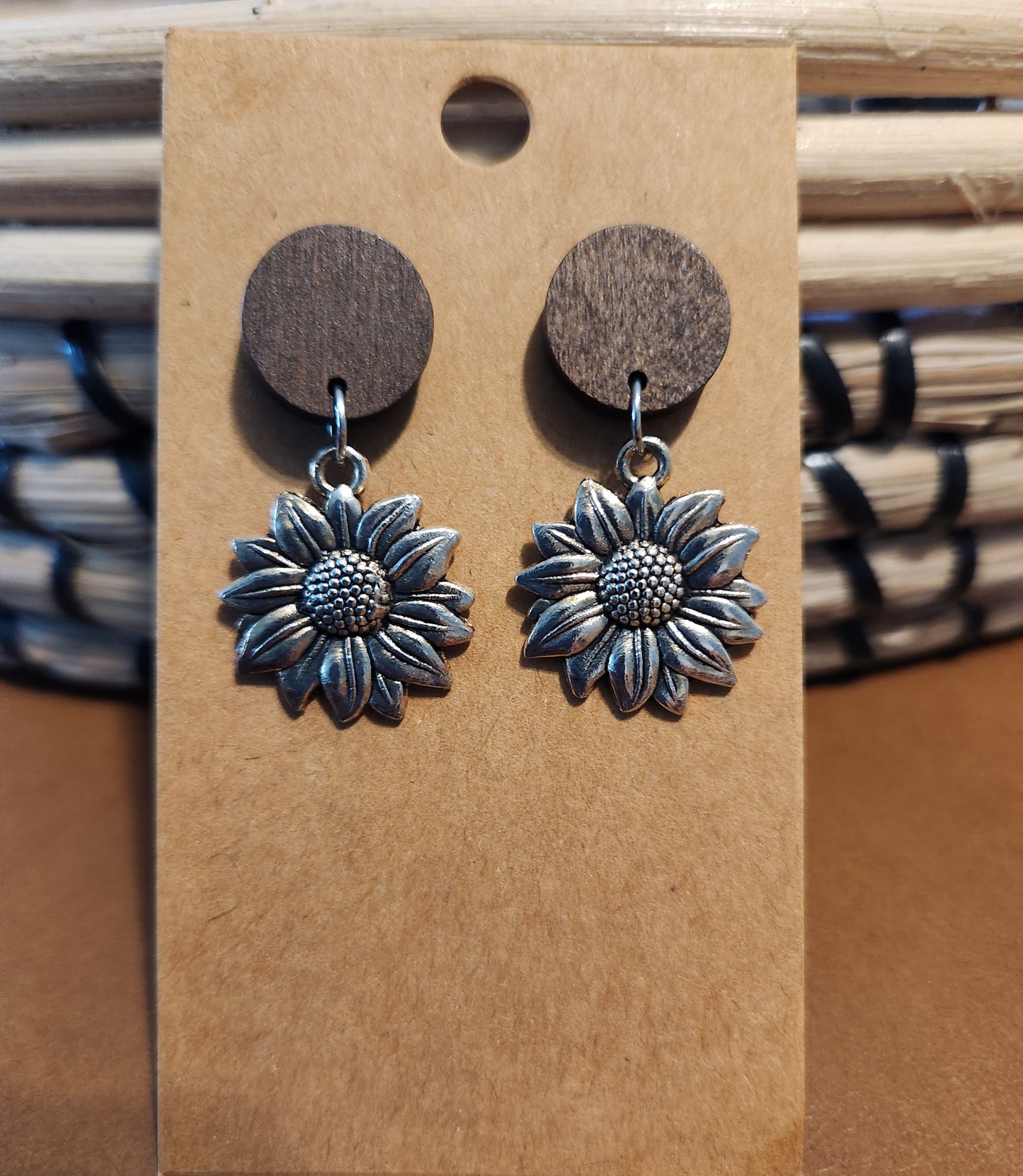 Rustic Sunflower Drop Earrings