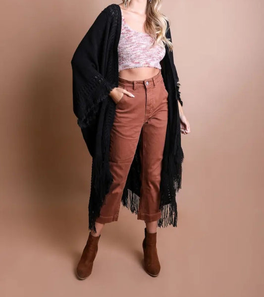Bestselling Open Work Frayed Border Bohemian Ruana
