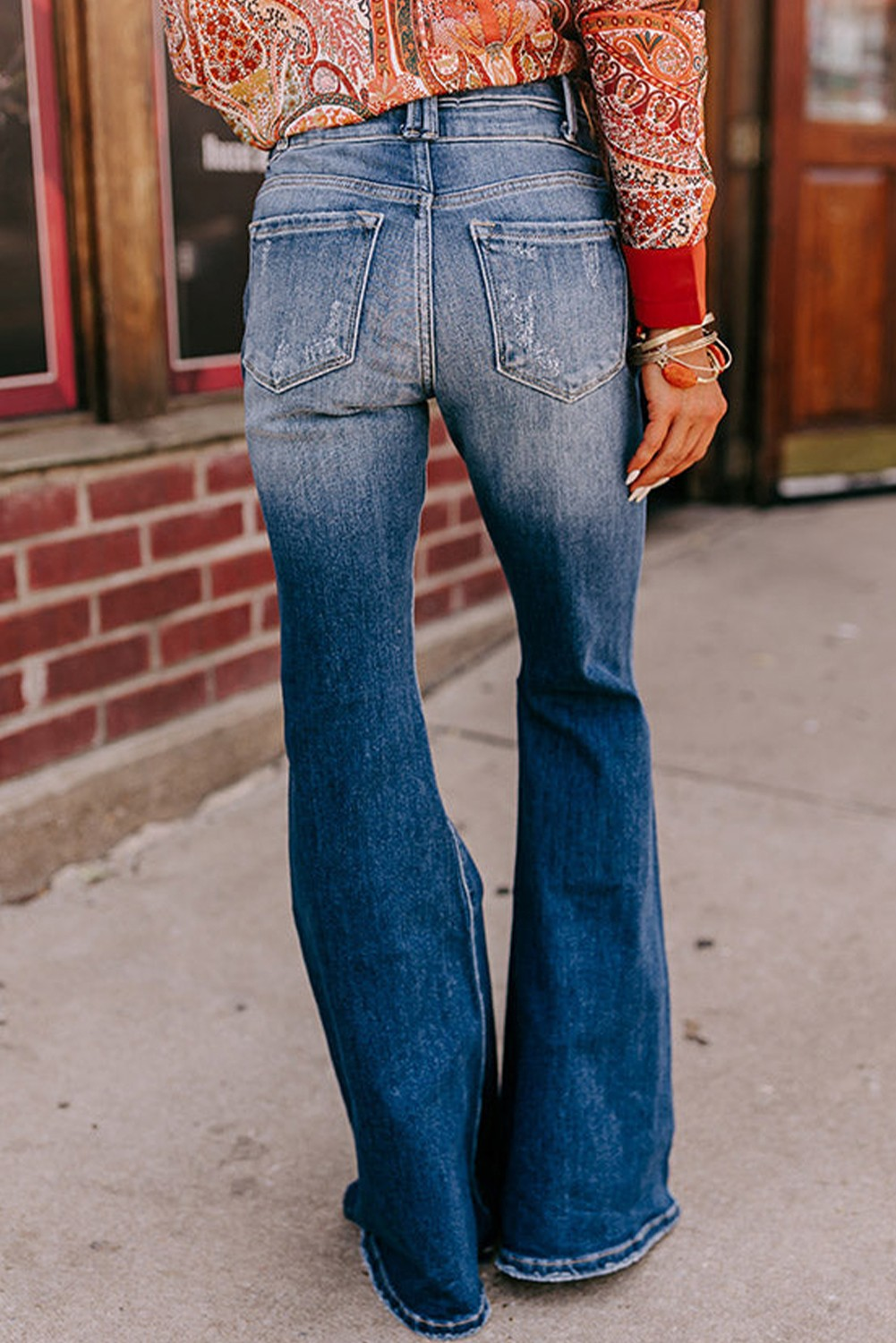 Button Fly Ripped High Waist Flare Jeans