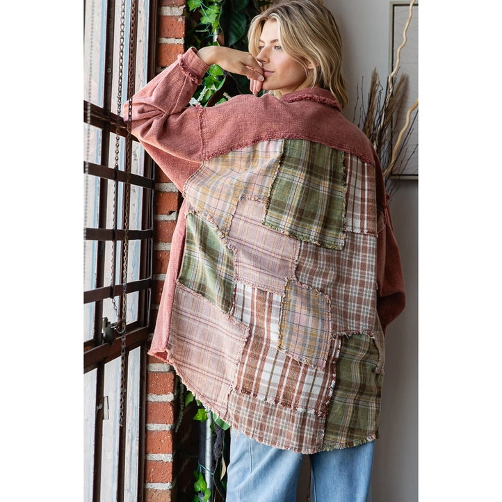 Washed Plaid Patchwork Back Detail Shirt