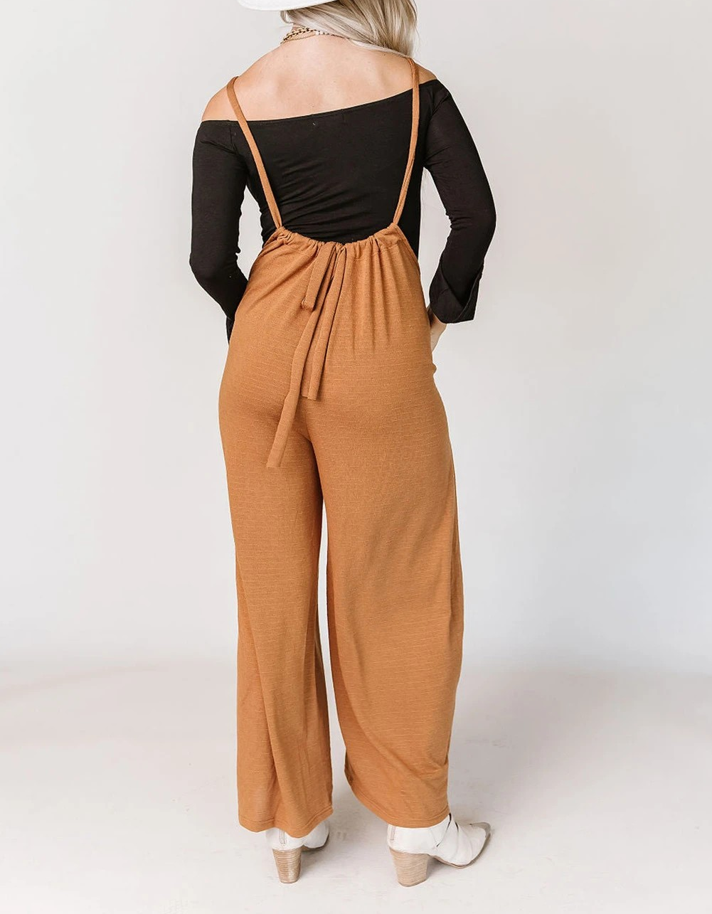 High Rise Drawstring Wide Leg Suspender Pants