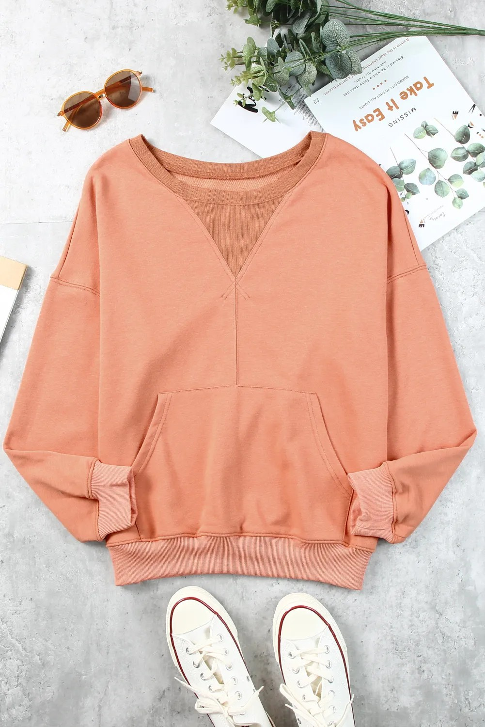 Drop Shoulder Sweatshirt with Kangaroo Pocket