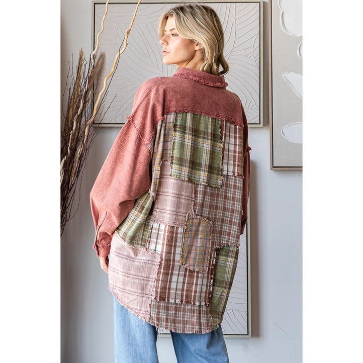 Washed Plaid Patchwork Back Detail Shirt