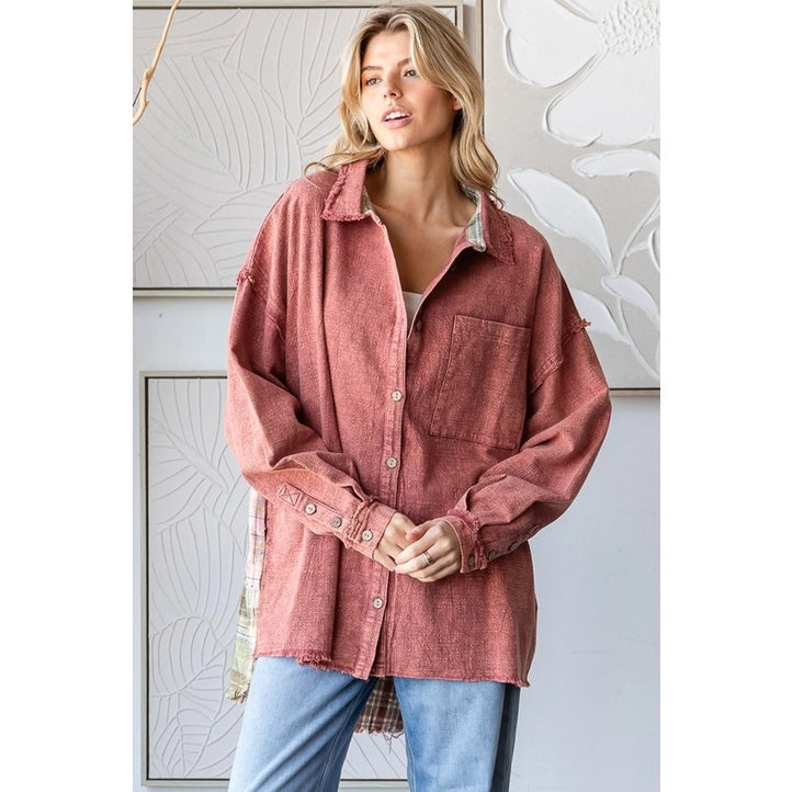 Washed Plaid Patchwork Back Detail Shirt