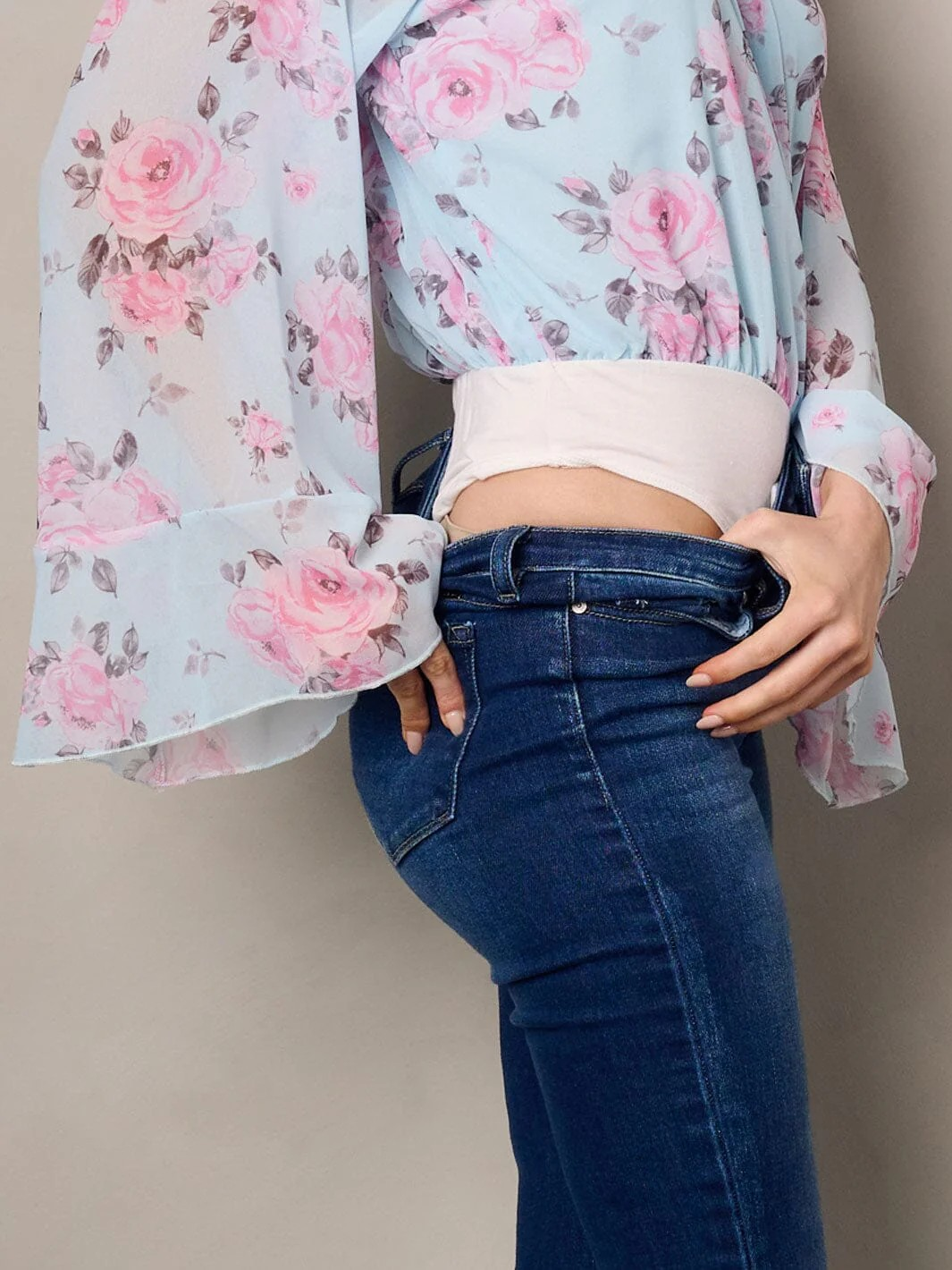 WOMEN'S LONG BELL SLEEVES FLORAL BODYSUIT