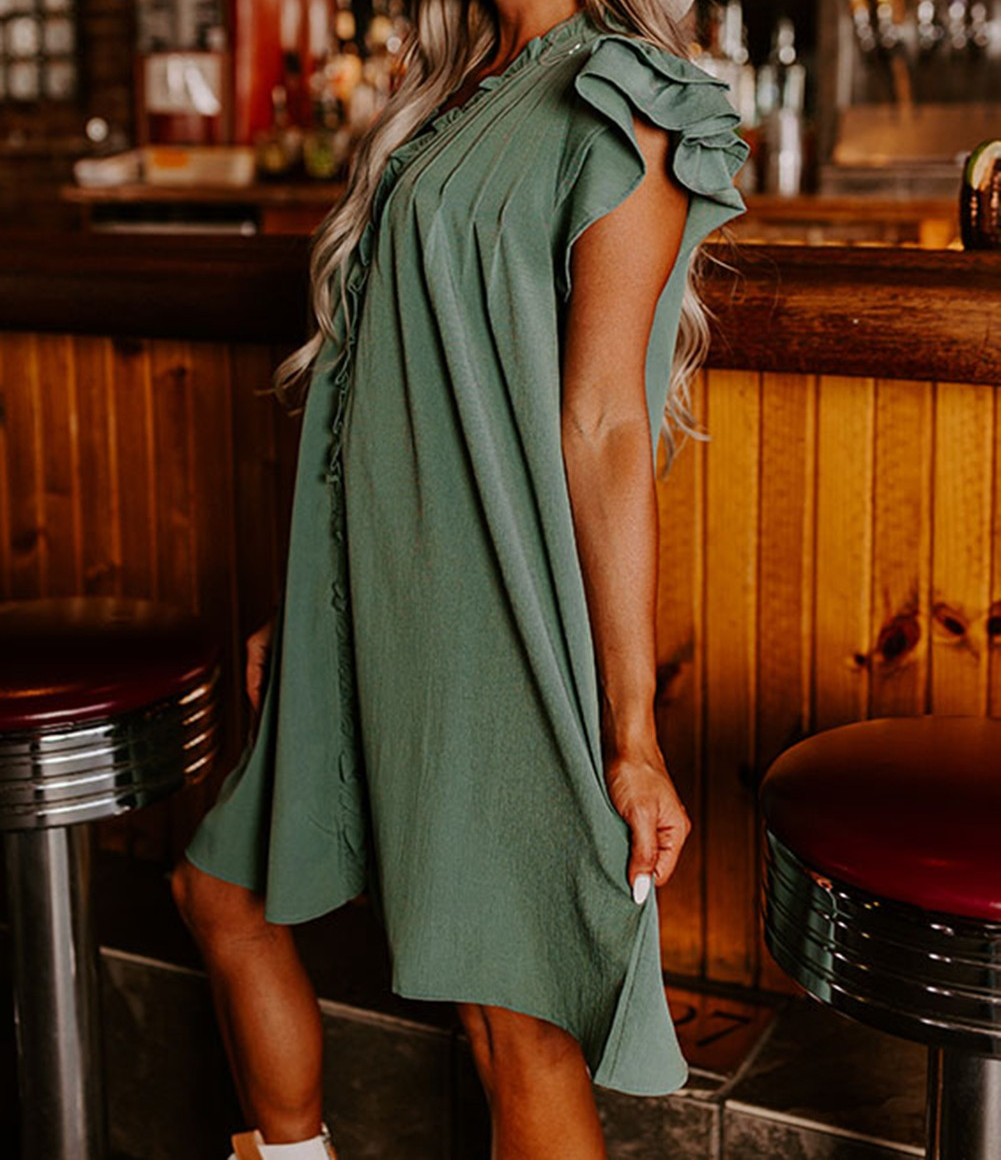 Ruffle Sleeve V Neck Frilled Shift Dress