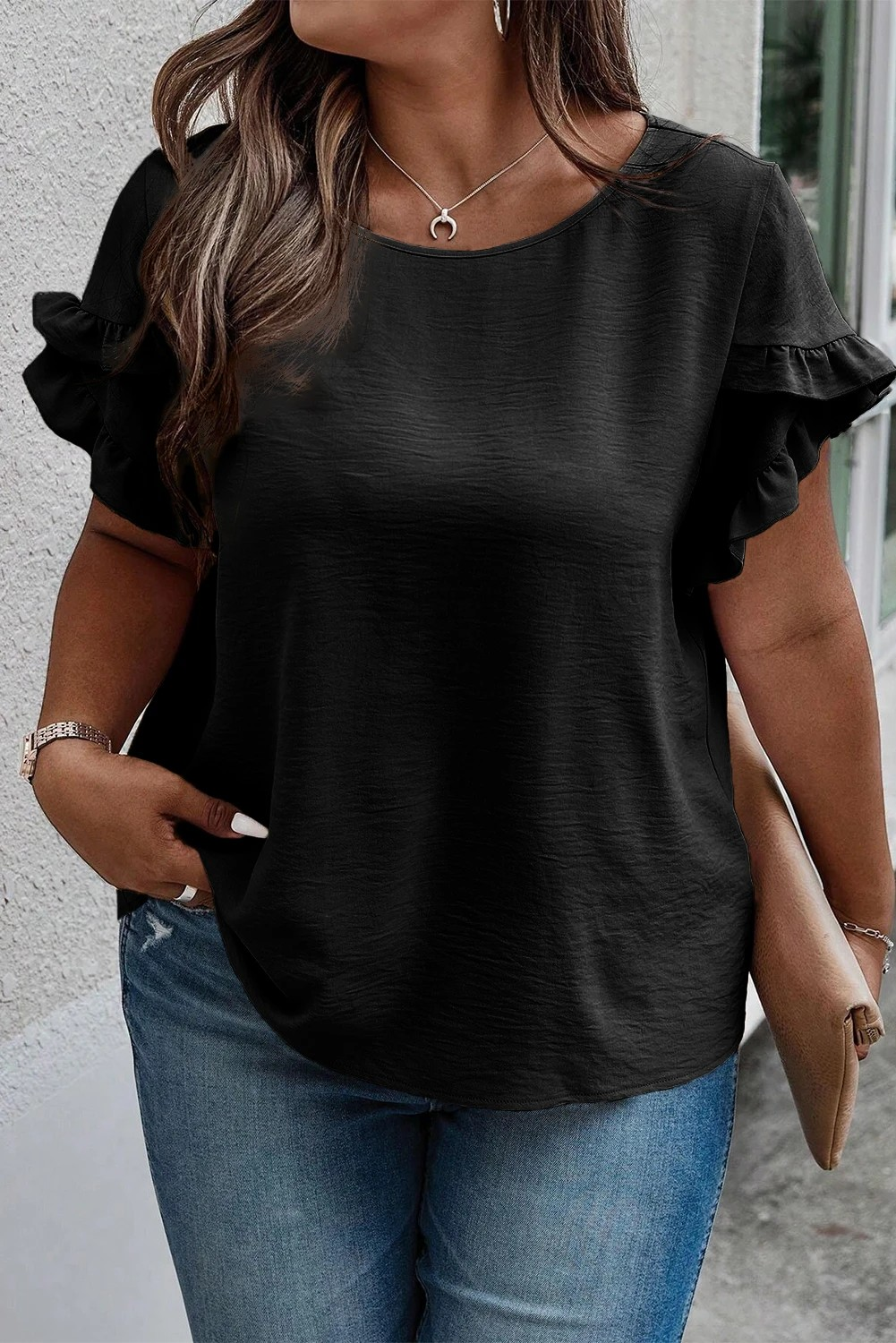 Ruffled Short Sleeve Plus Size Top