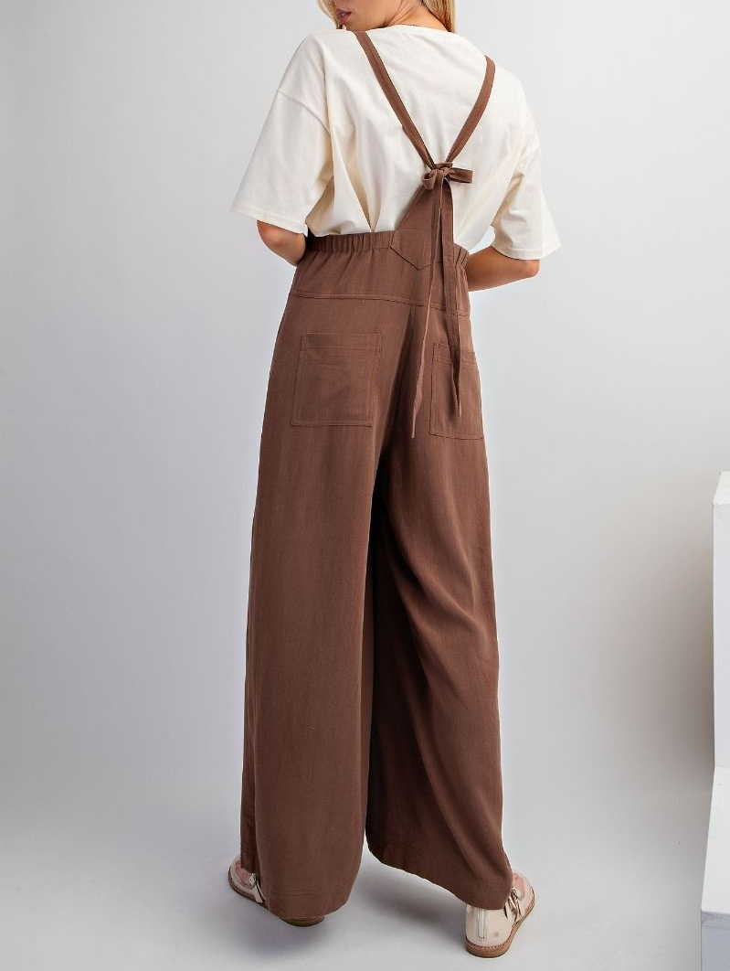 TEXTURED LINEN WIDE LEG JUMPSUITS/OVERALLS