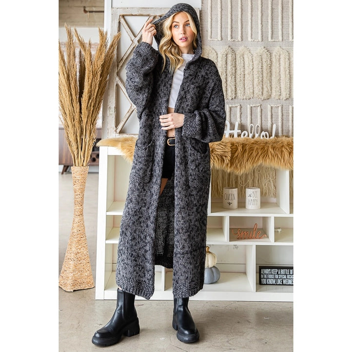 Hooded Long Sleeve Pocket Detail Sweater Cardigan