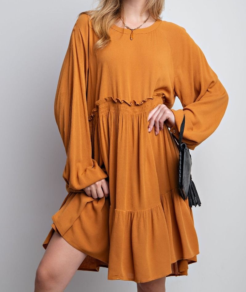 LONG SLEEVES RUFFLED BOTTOM DRESS