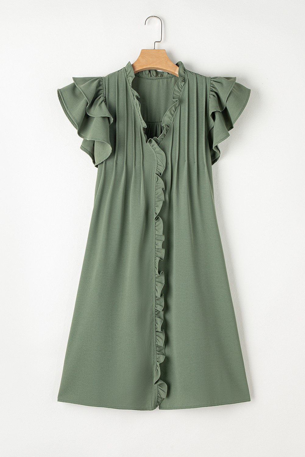 Ruffle Sleeve V Neck Frilled Shift Dress