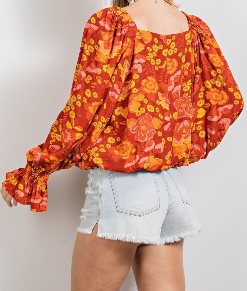 PLUS SIZE FLORAL PRINTED LOOSE FIT TOP