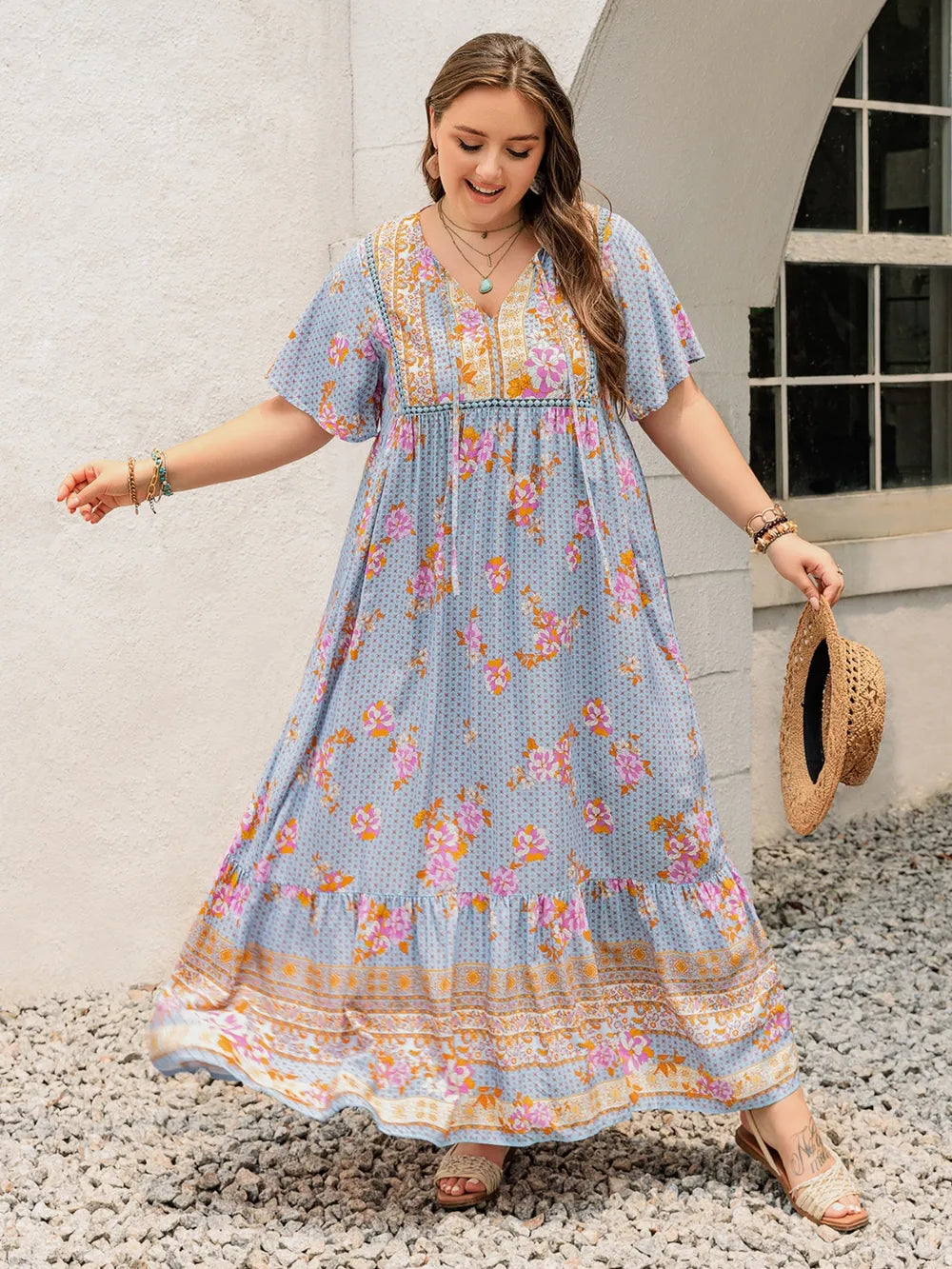 Plus Size Boho Printed Tie-Neck Maxi Dress – Bohemian Closet