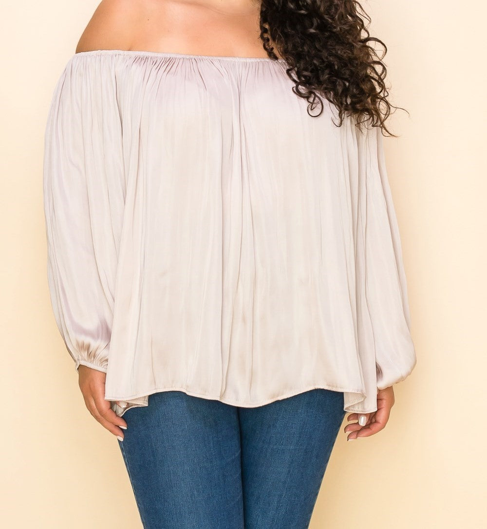 PEASANT SLEEVE RUFFLED LOOSE TOP - PLUS SIZE