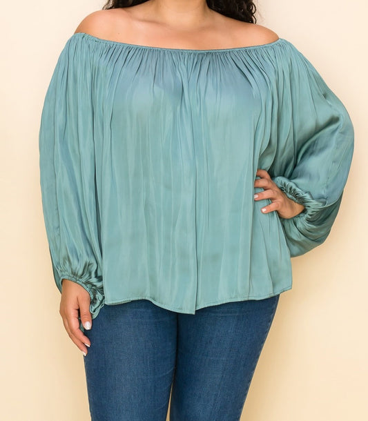 PEASANT SLEEVE RUFFLED LOOSE TOP - PLUS SIZE