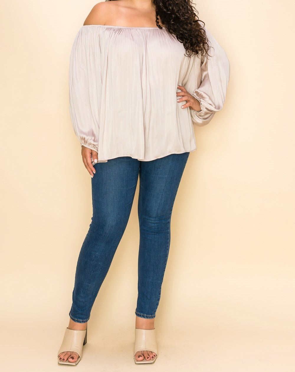 PEASANT SLEEVE RUFFLED LOOSE TOP - PLUS SIZE