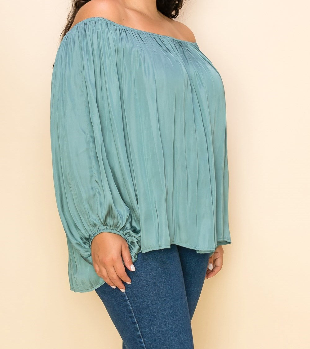 PEASANT SLEEVE RUFFLED LOOSE TOP - PLUS SIZE