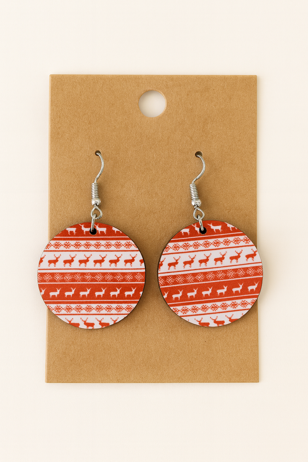Reindeer Pattern Earrings – Handmade by a Local Vendor