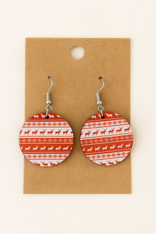 Reindeer Pattern Earrings – Handmade by a Local Vendor