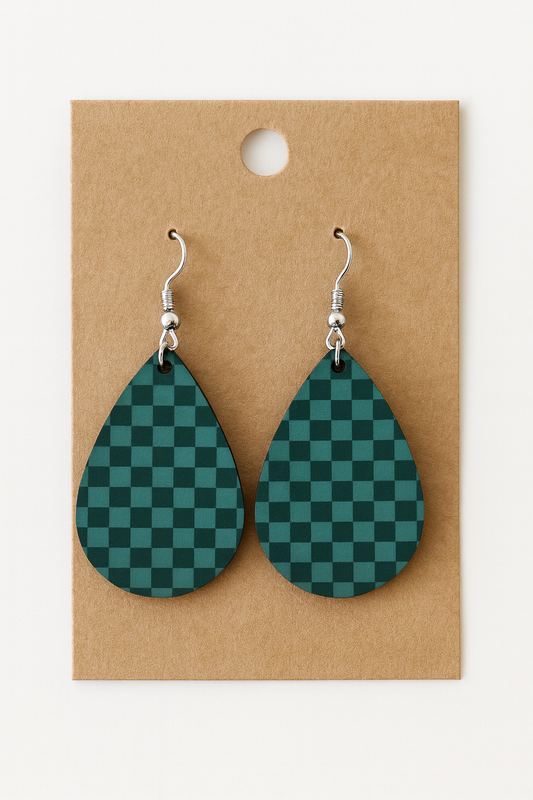 Checkerboard Teardrop Handmade Earrings