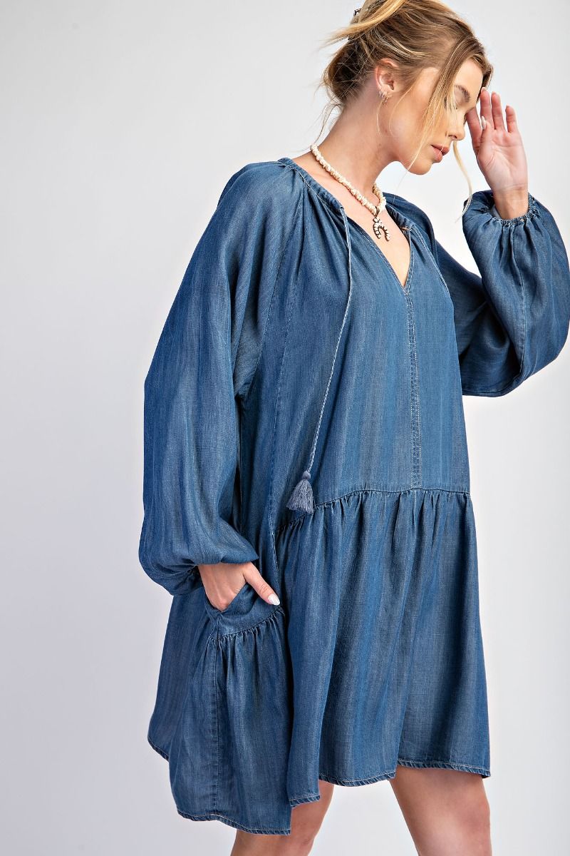 Easel Washed Denim Dress