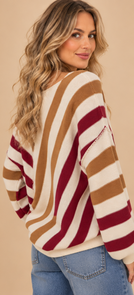 Asymmetrical Diagonal Stripe Surplice Knit Sweater