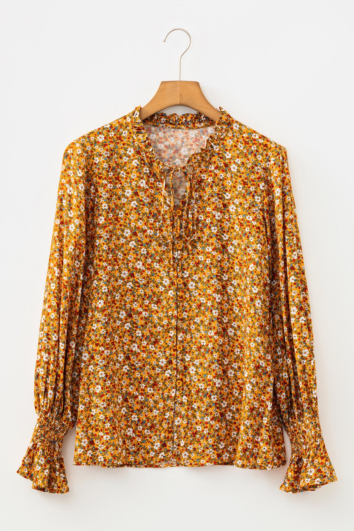 Orange Boho Floral Ruffle Sleeve Blouse