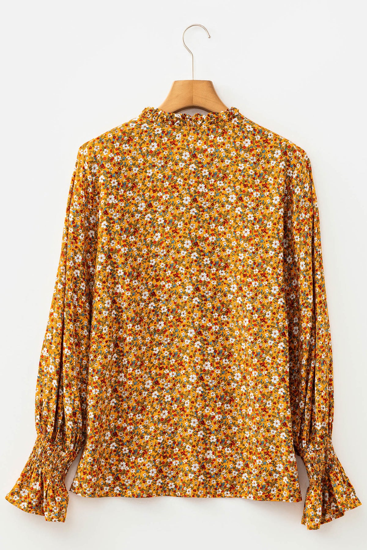 Orange Boho Floral Ruffle Sleeve Blouse