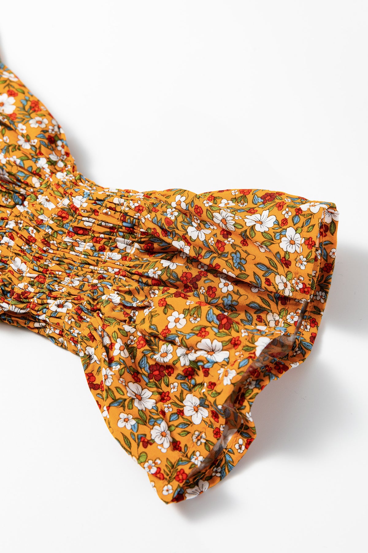 Orange Boho Floral Ruffle Sleeve Blouse