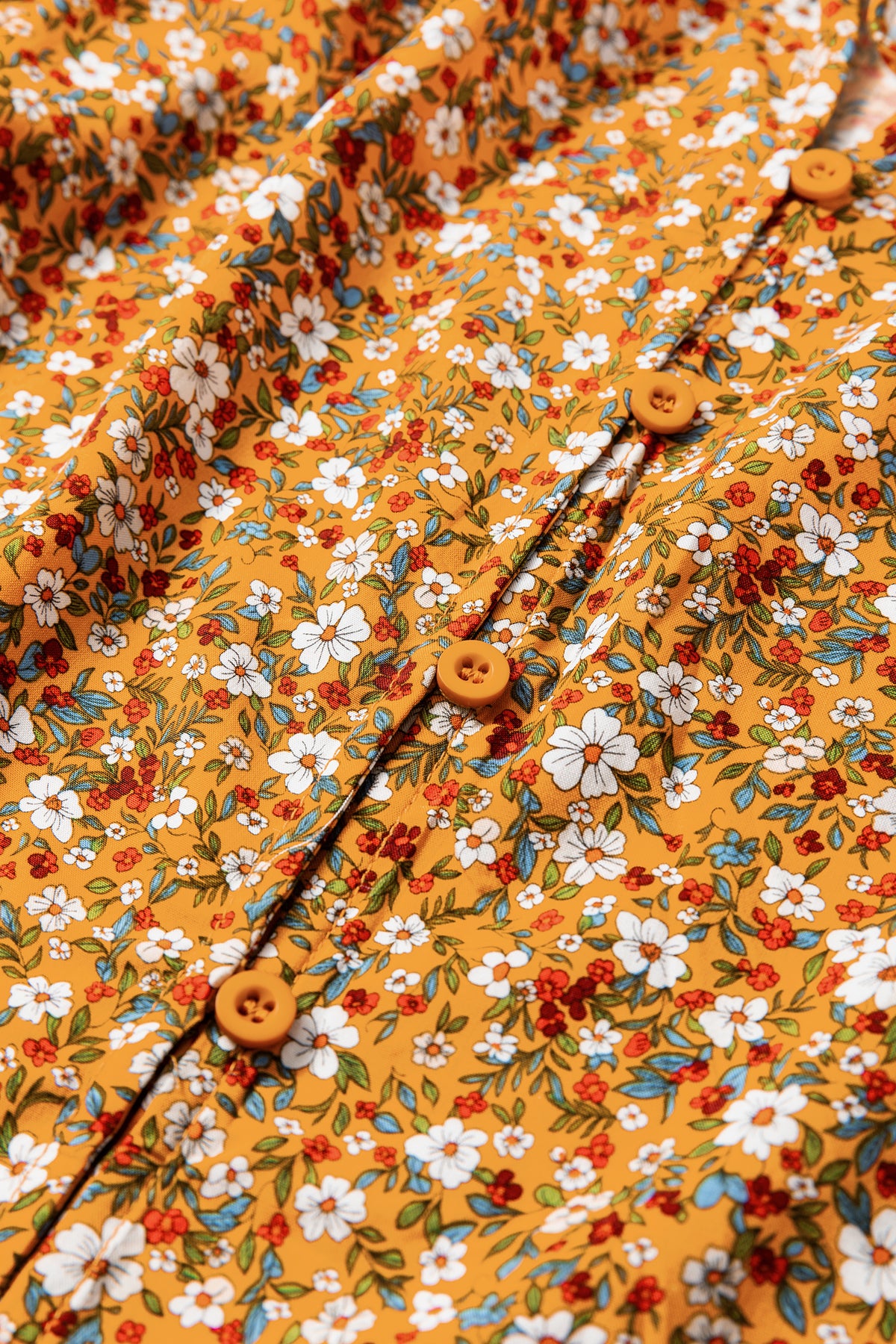 Orange Boho Floral Ruffle Sleeve Blouse