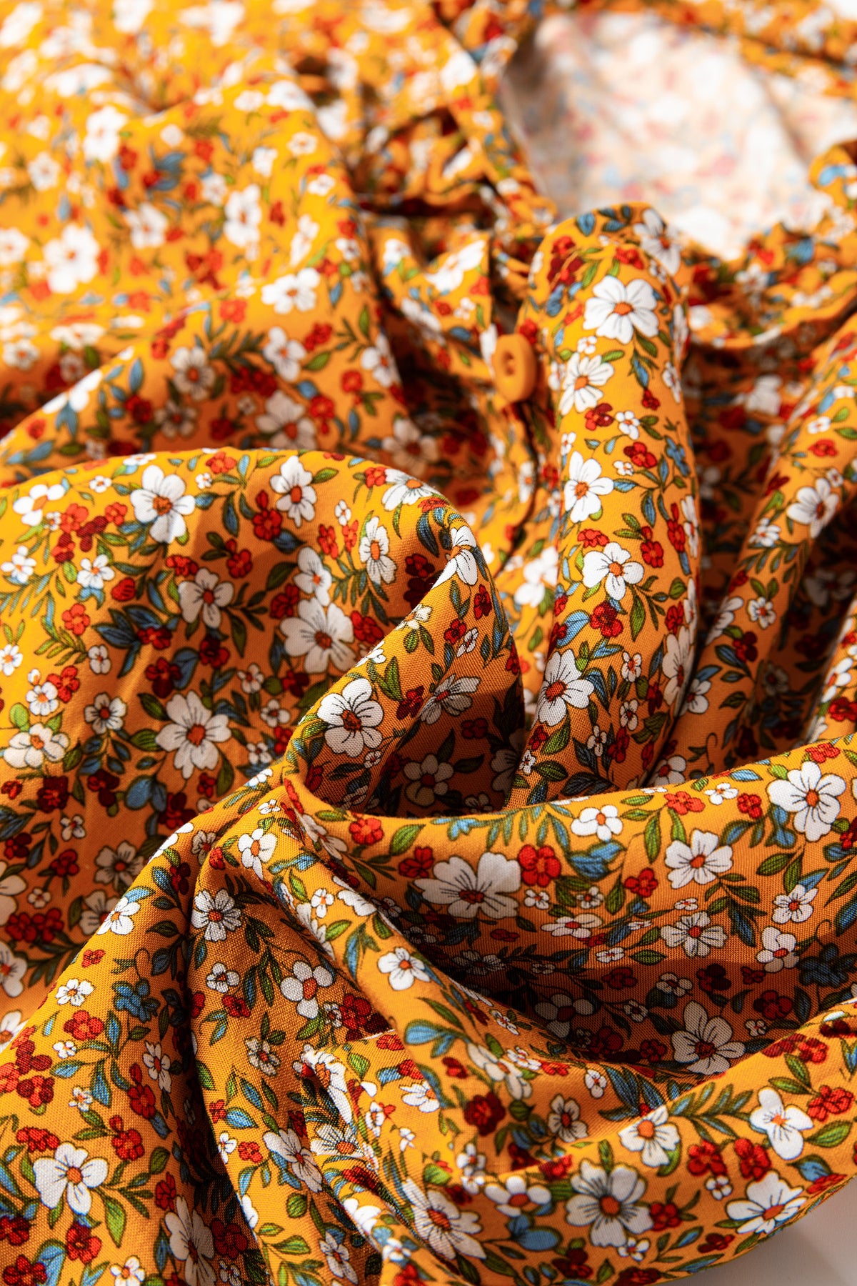 Orange Boho Floral Ruffle Sleeve Blouse