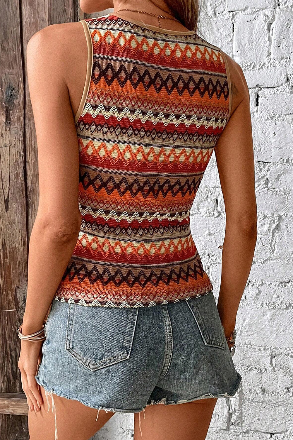 Boho Geometric Striped Knitted Tank Top