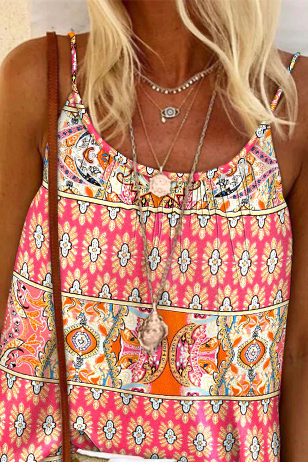 Red Bohemian Print Spaghetti Strap Flowy Top