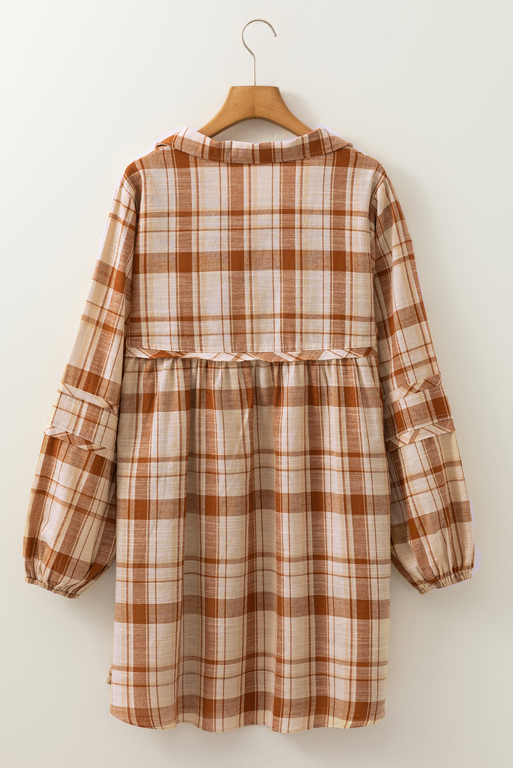 Brown Plaid Frill Babydoll Mini Dress