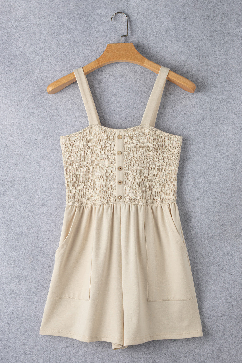 Buttons Smocked Sleeveless Romper