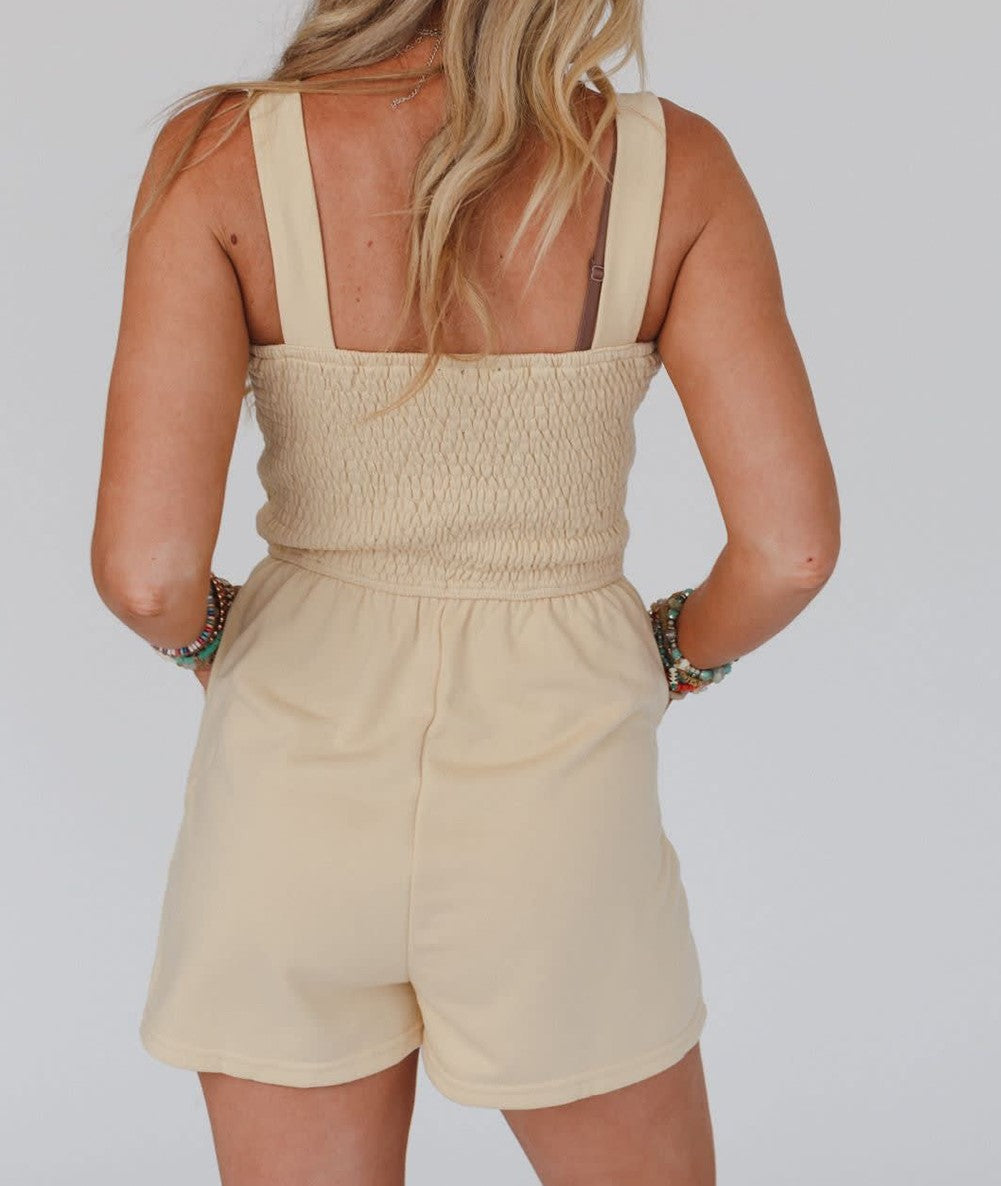 Buttons Smocked Sleeveless Romper