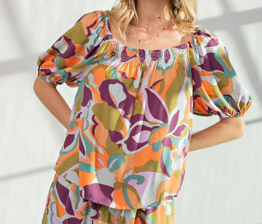 PRINTED CHALLIS LOOSE FIT TOP