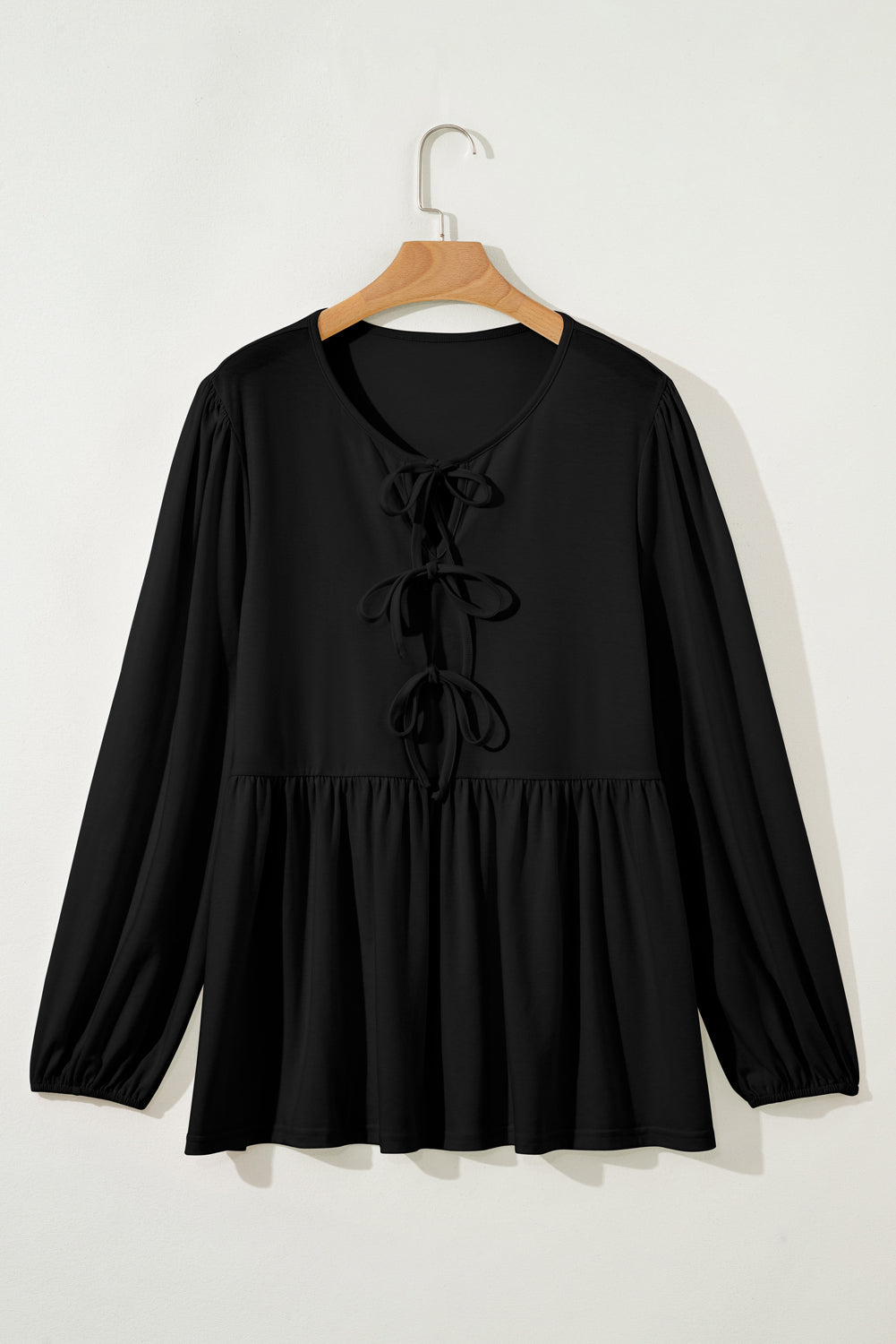 Black Bow Tie Peplum Plus Size Blouse