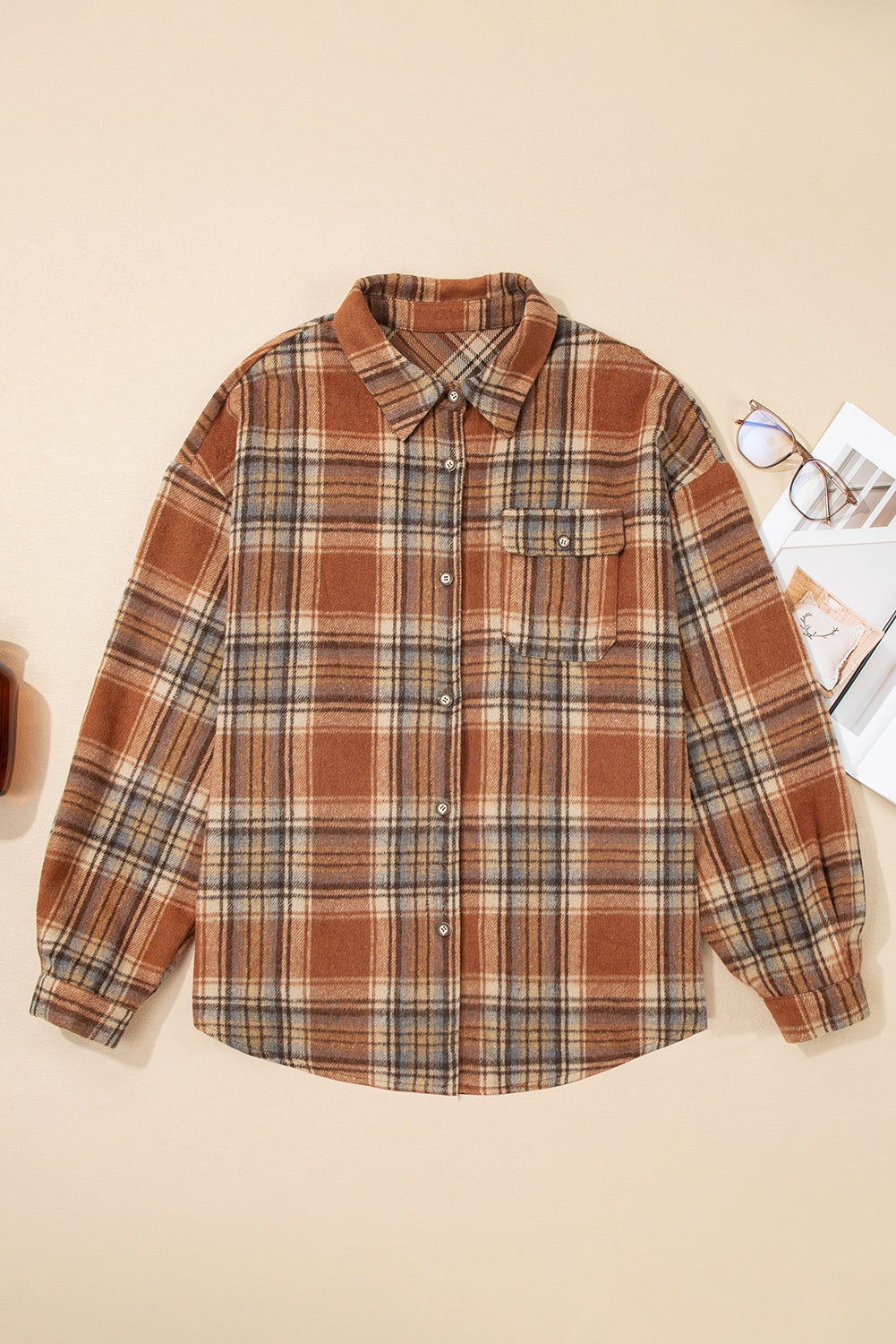 Brown Plaid Button-Up Plus Size Shacket
