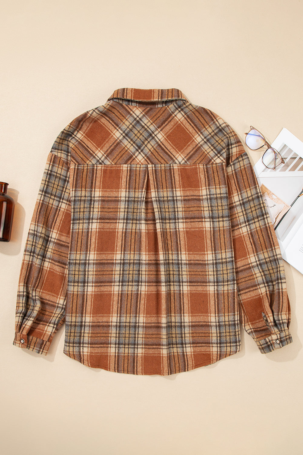 Brown Plaid Button-Up Plus Size Shacket