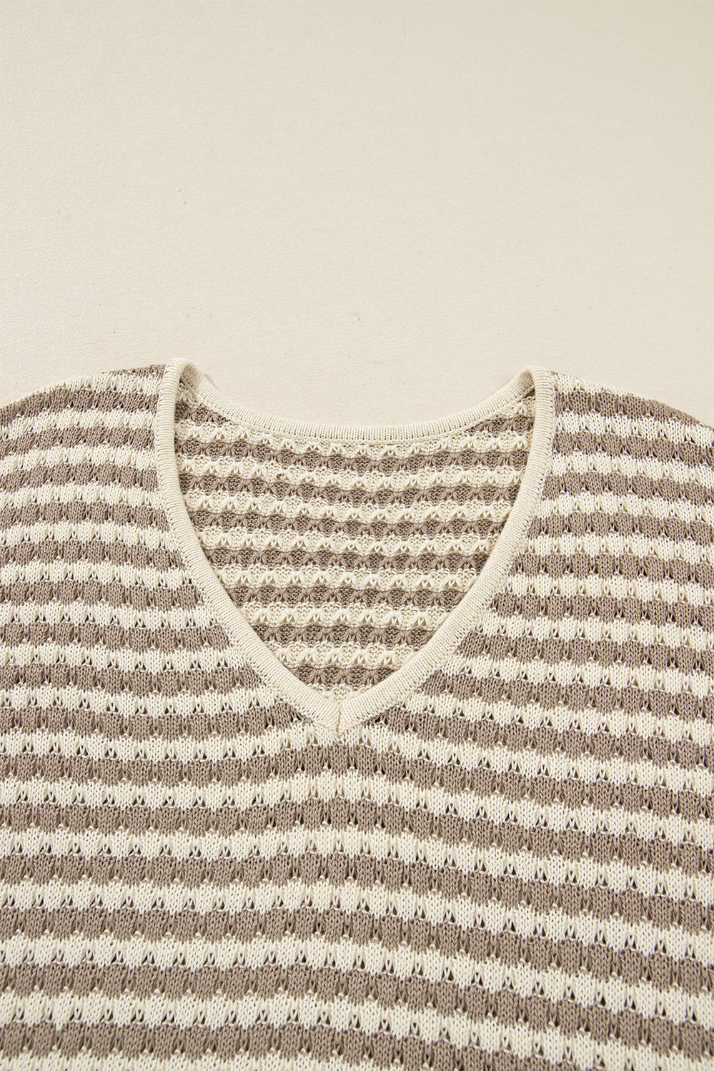 Khaki Stripe V-Neck Plus Size Sweater