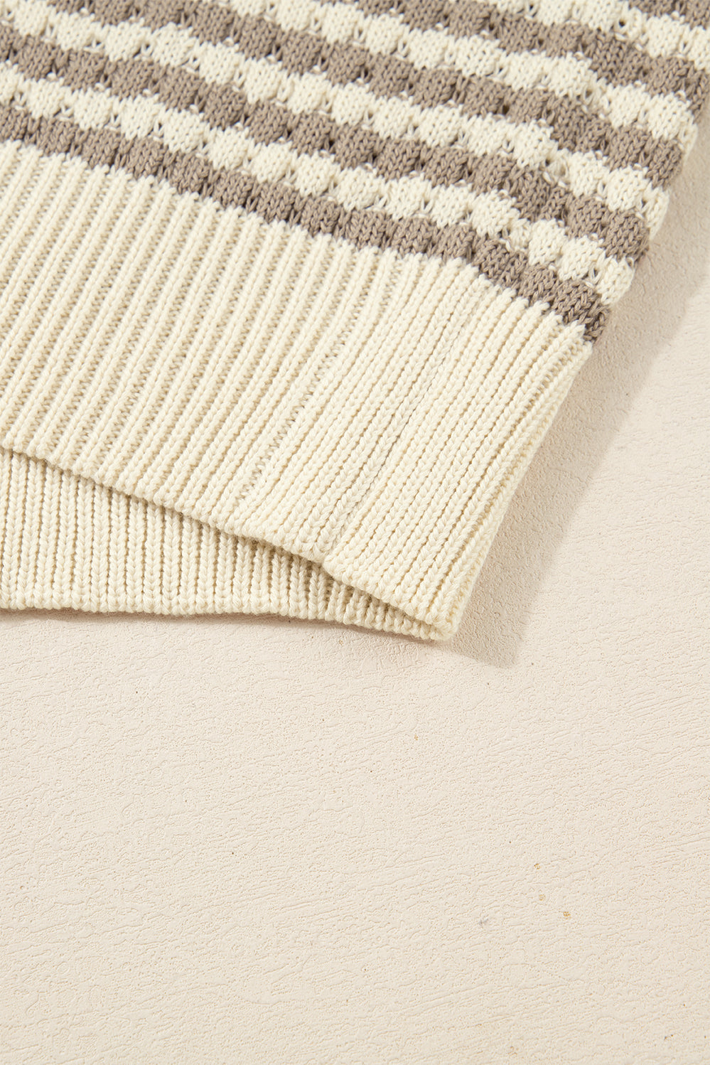 Khaki Stripe V-Neck Plus Size Sweater