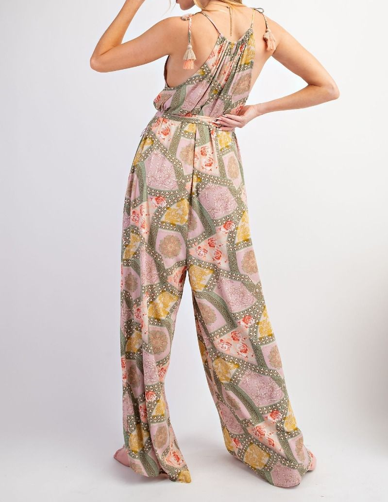 PRINTED RAYON CREPON CAMI JUMPSUITS