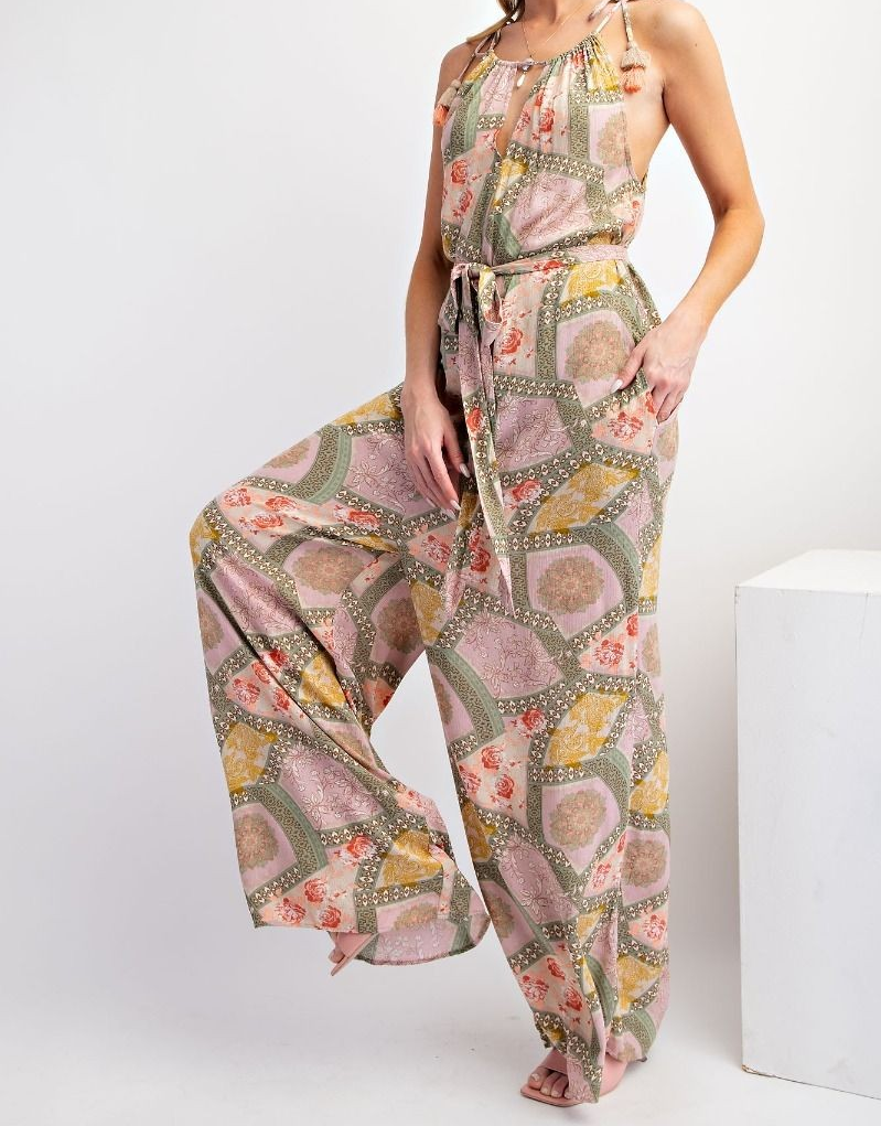 PRINTED RAYON CREPON CAMI JUMPSUITS