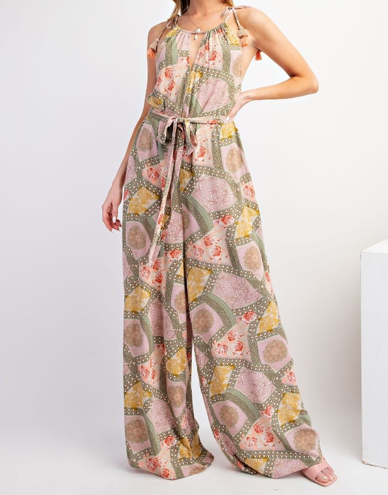 PRINTED RAYON CREPON CAMI JUMPSUITS