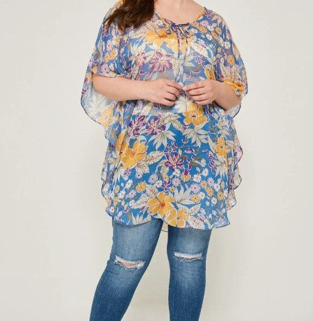 Sheer Floral Kaftan - PLUS SIZE