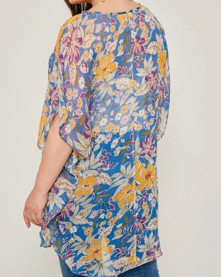 Sheer Floral Kaftan - PLUS SIZE